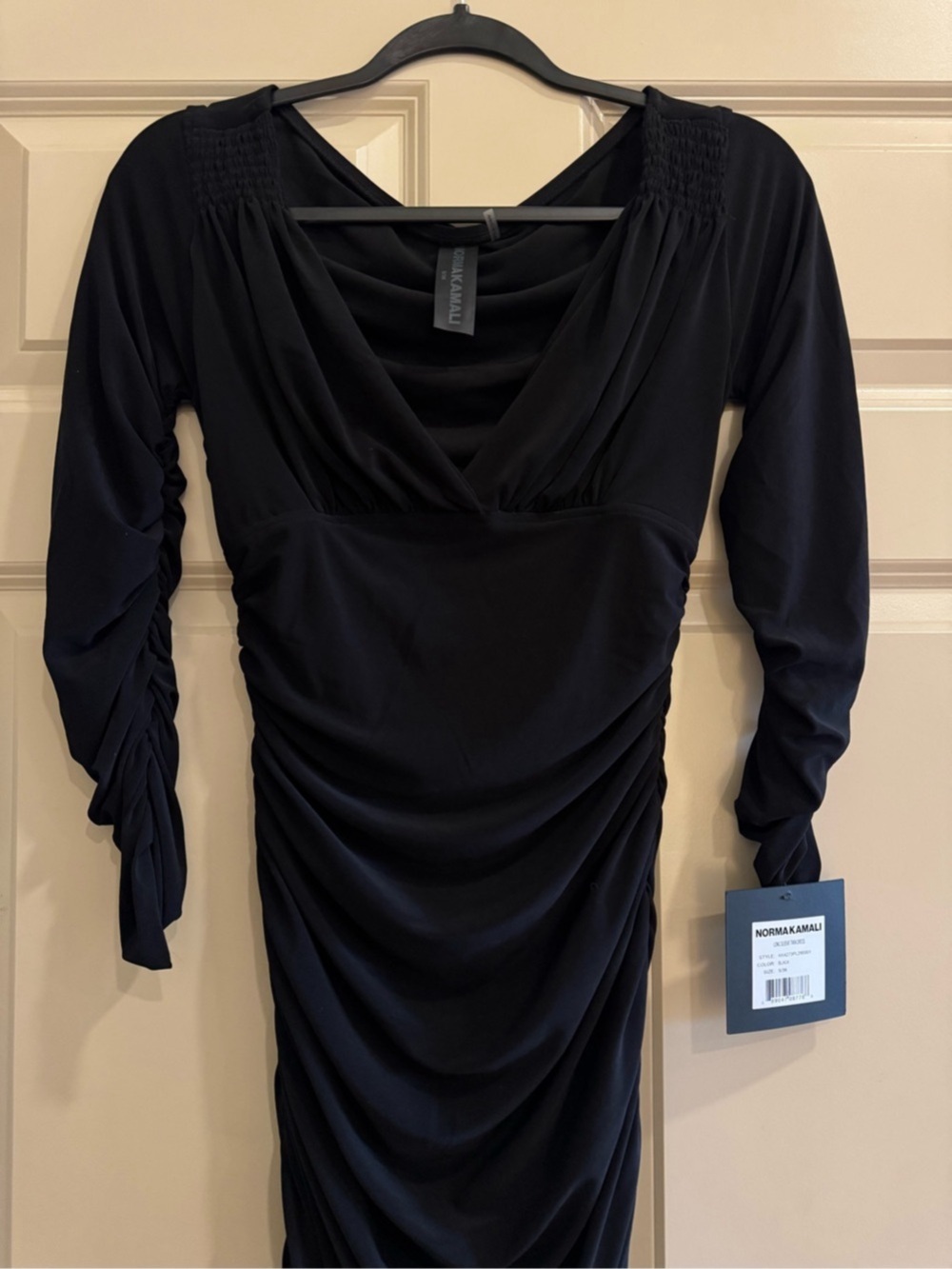 Norma Kamali Long Sleeve Tara Dress Ruched Black XS (NWT)